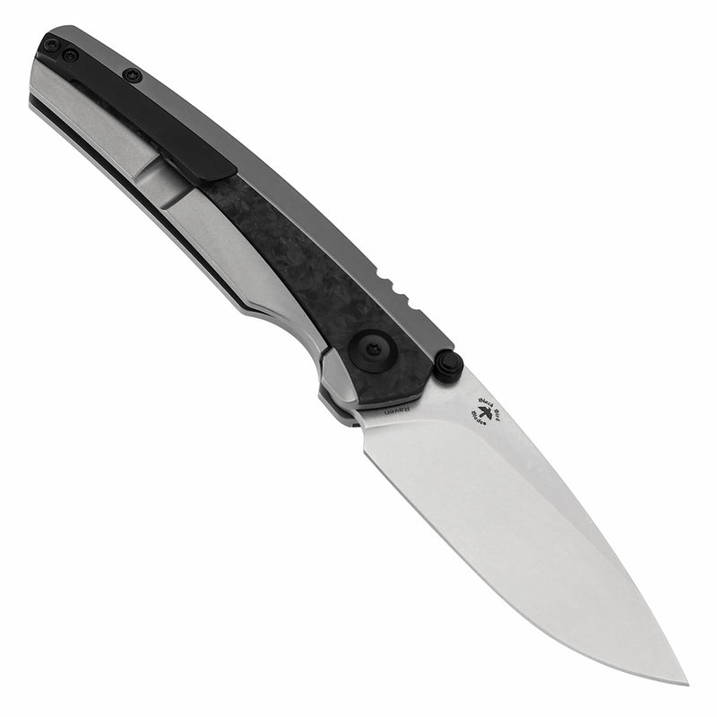 KANSEPT Thumb Stub Raven Bead Blasted Titanium with Shred Carbon Fiber Handle (3.13" CPM 20CV Blade) with Black Bird Blades Design-K2109A2