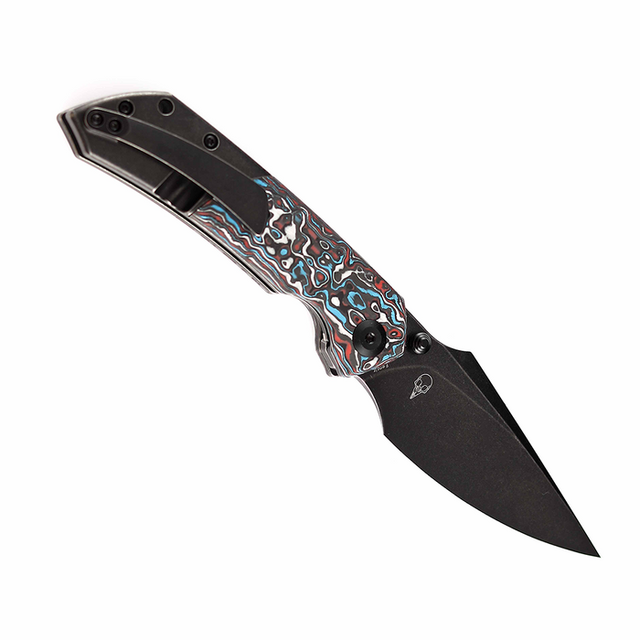 KANSEPT Fenrir Flipper/Thumb Hole Knife Red Black White Carbon Fiber +Titanium Handle (3.48'' CPM-S35VN Blade) Greg Schob Design-K1034A10