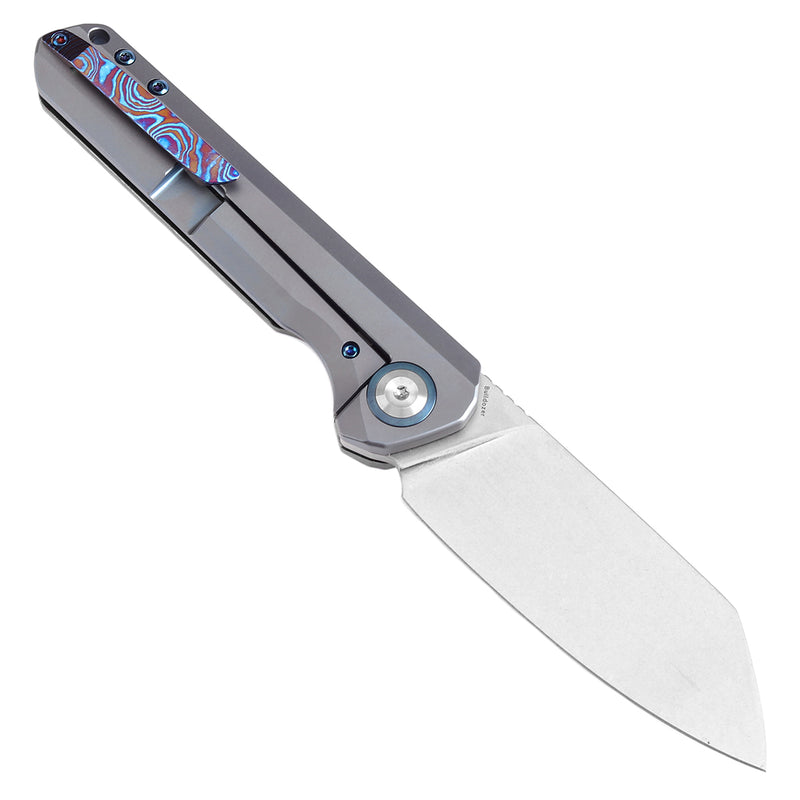 KANSEPT Bulldozer Front Filpper Timascus and Blue Anodized Titanium Handle with Timascus Clip (3.56" CPM-20CV Blade) Kim Ning Design-K1028A3