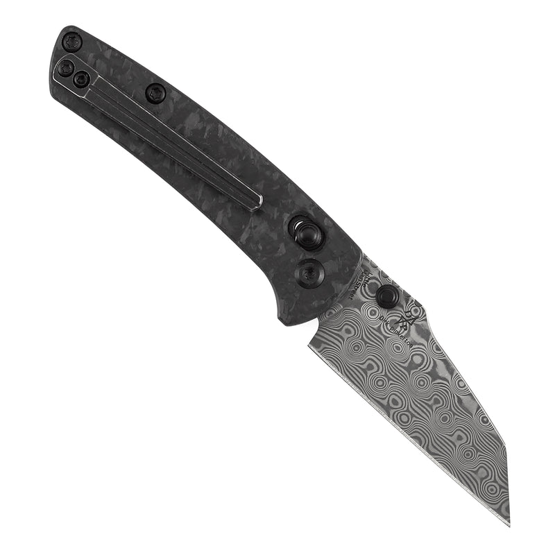KANSEPT Little Main Street Cross Bar Lock Shred Carbon Fiber Handle (2.26'' Damascus Blade) Dirk Pinkerton Design-K2015V7