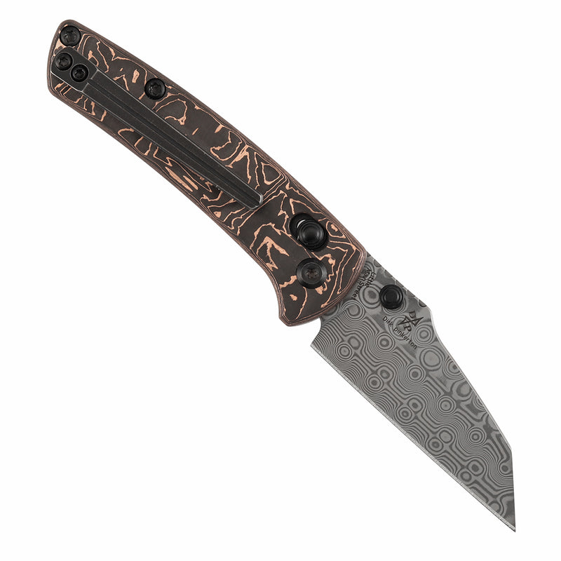 KANSEPT Little Main Street Cross Bar Lock Copper Carbon Fiber Handle (2.26'' Damascus Blade) Dirk Pinkerton Design-K2015V5