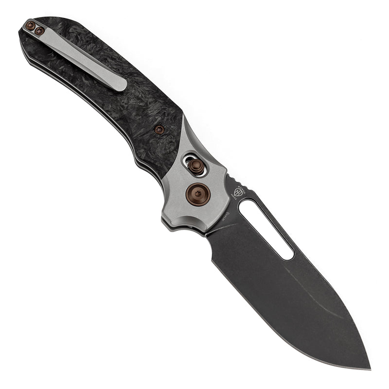 KANSEPT Quasar Cross Bar Lock Stonewashed Titanium with Dark Matter Glow FatCarbon Handle (3.38" CPM 20CV Blade) with Munko Knives Design-K1099V1