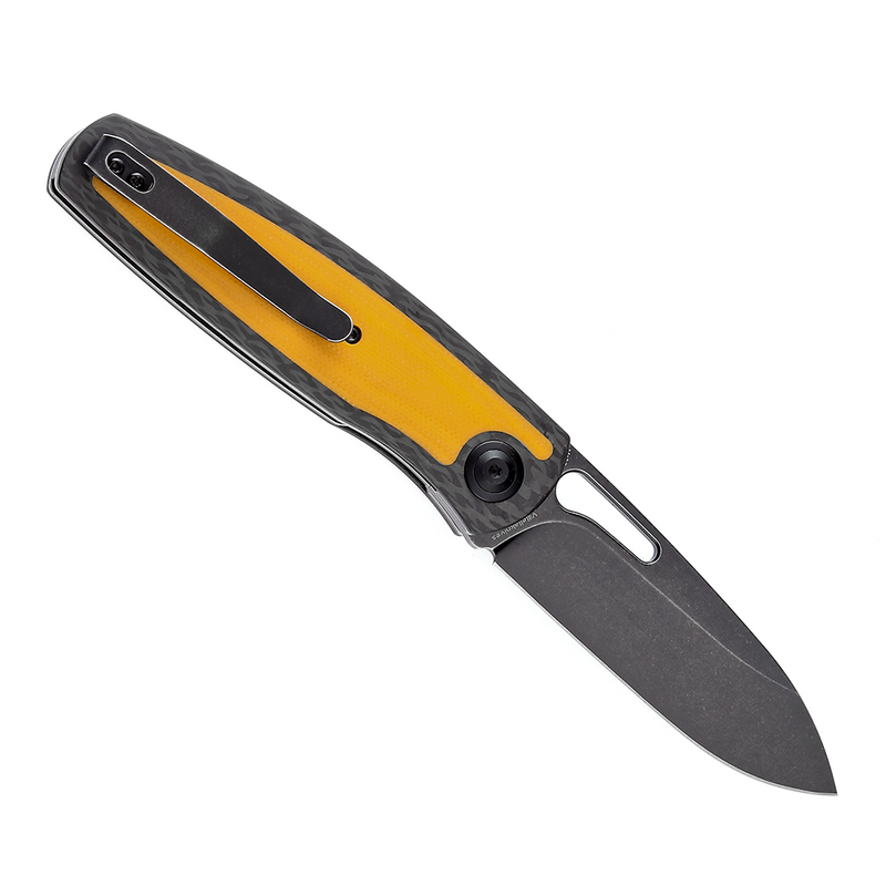 KANSEPT Mato K1050A3 Black Stonewashed CPM-S35VN Blade Twill Carbon Fiber +Yellow G10 Handle with Villella Knives Design