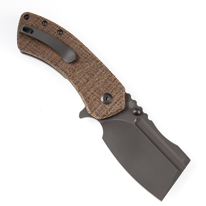 KANSEPT M+ Korvid Thumb Studs/Flipper Knife Burlap Brwon Micarta Handle (3.07'‘  CPM S35VN Blade ) Koch Tools Design-K2030C4U