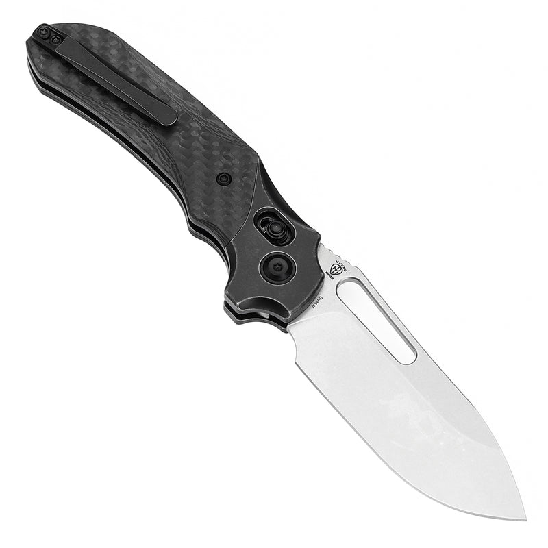 KANSEPT Quasar Cross Bar Lock Blackwash Titanium and Twill Carbon Fiber Handle (3.38" CPM 20CV Blade) with Munko Knives Design-K1099V2