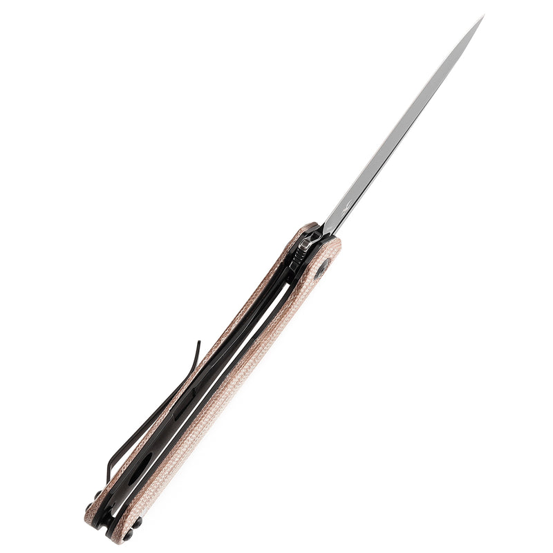 KANSEPT Qilin FlipperBrown Micarta Handle (3.43''Blackwash 154CM Blade) Ostap Hel Design -T1047A3