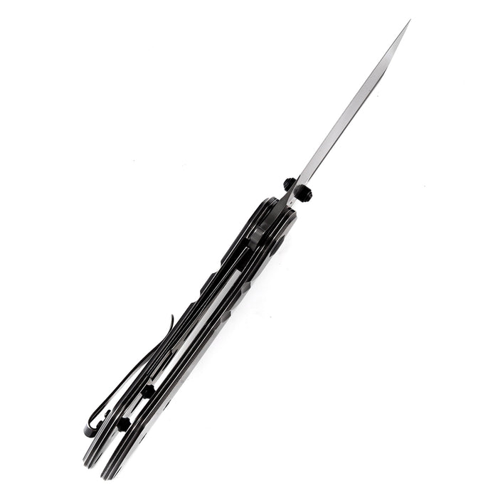 KANSEPT M+ Korvid Thumb Studs/Flipper Knife Stonewashed Titanium Handle (3.07'‘ Damascus Blade ) Koch Tools Design-K2030C2U