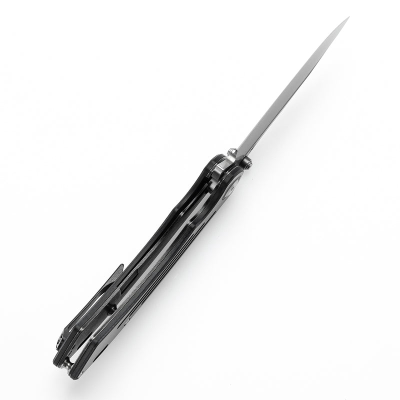 KANSEPT Pretatout Thumb Stub Flipper Carbon Fiber and G10 Handle (3.56“ Damascus Blade) with Kmaxrom Design-K1032D3