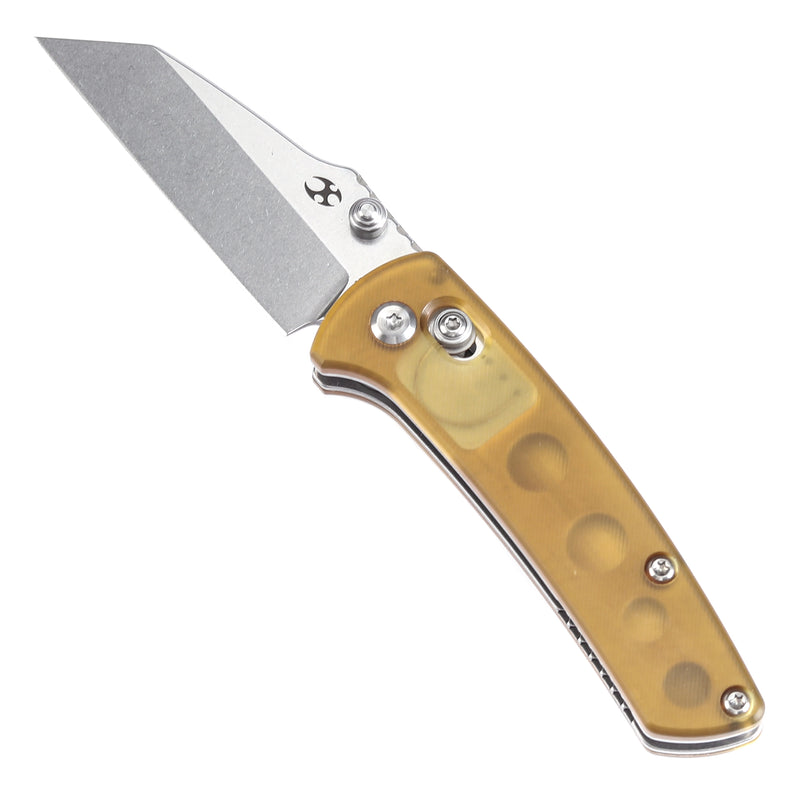 KANSEPT Little Main Street Cross Bar Lock Yellow PEI Handle (2.26'' Stonewashed 154CM Blade) Dirk Pinkerton Design T2015V1