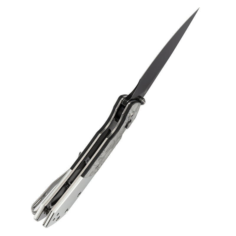 KANSEPT Fenrir Button Lock G-10 with Aluminum Foil Handle (3.45'' Blackwash 154CM Blade) Sparrow Knife Designed- T1034B3