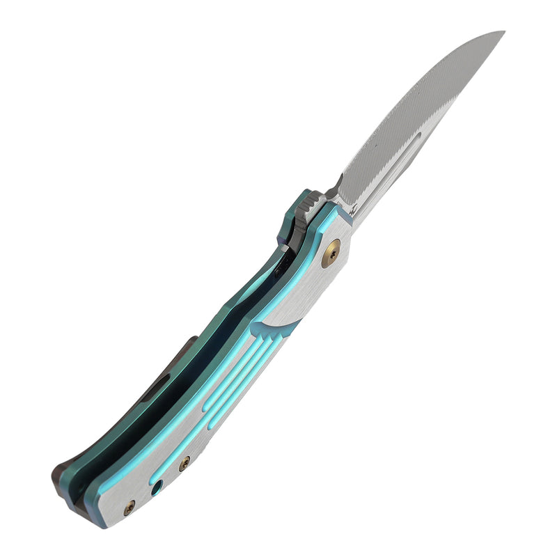 KANSEPT Orion Limited Version Flipper Green Anodized and Machine Satin Titanium Handle (3.07" Machine Satin CPM S35VN with CNC Milling Blade) JB Stout Design-K1089B4