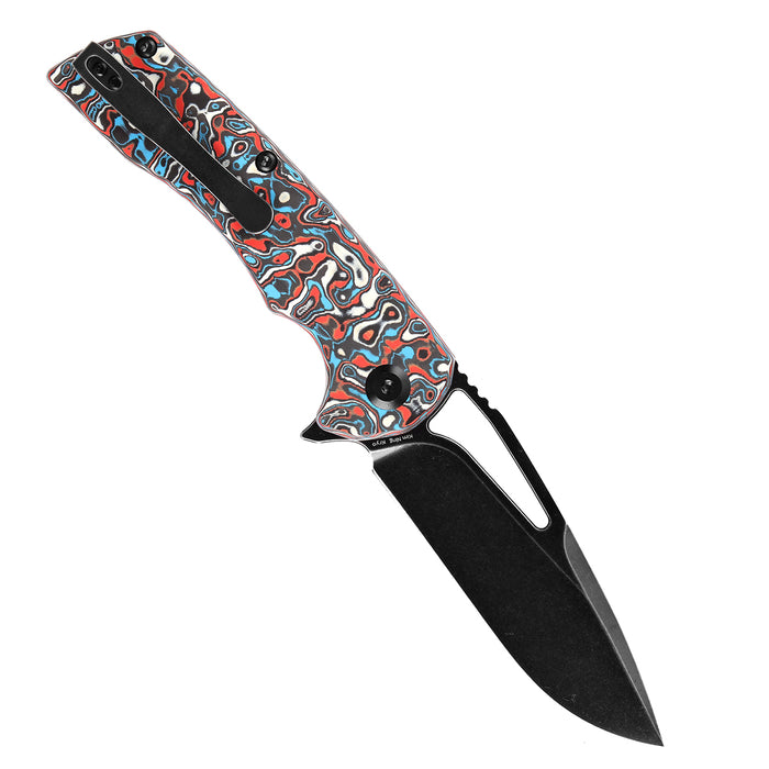 KANSEPT Kryo Thumb Hole/Flipper Knife Red Blue White Nebula Carbon Fiber Handle (3.58"CPM S35VN Blade) Kim Ning Design-K1001M3