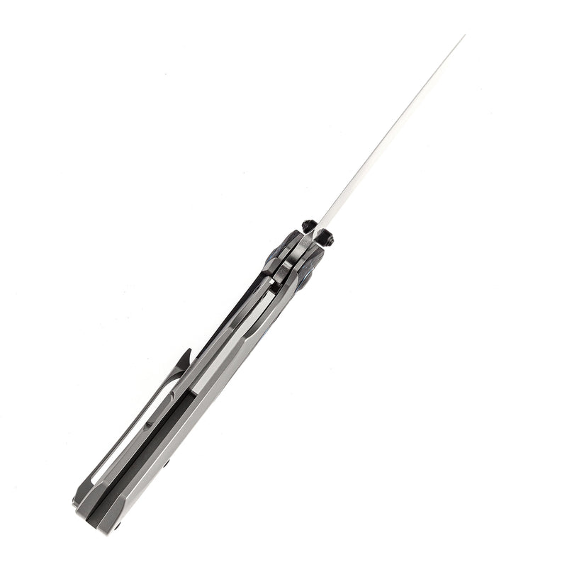 KANSEPT Weim Thumb Studs Knife Blue Carbon Fiber+Plian Titanium Handle (3.28''CPM S35VN Blade)Jonathan Styles Design-K1051A4