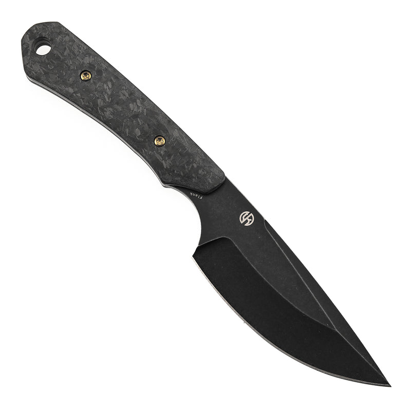KANSEPT Flank Fixed Blade Shred Carbon Fiber Handle (3.69'' Black Stonewashed D2 Blade) TuffKnives Designed- G006A1