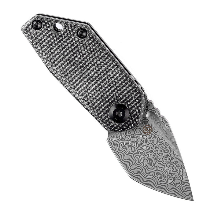 KANSEPT RIO Flipper Knife Black Micarta Handle (1.56'' Damascus Blade) 4T5 Design-K3044D1