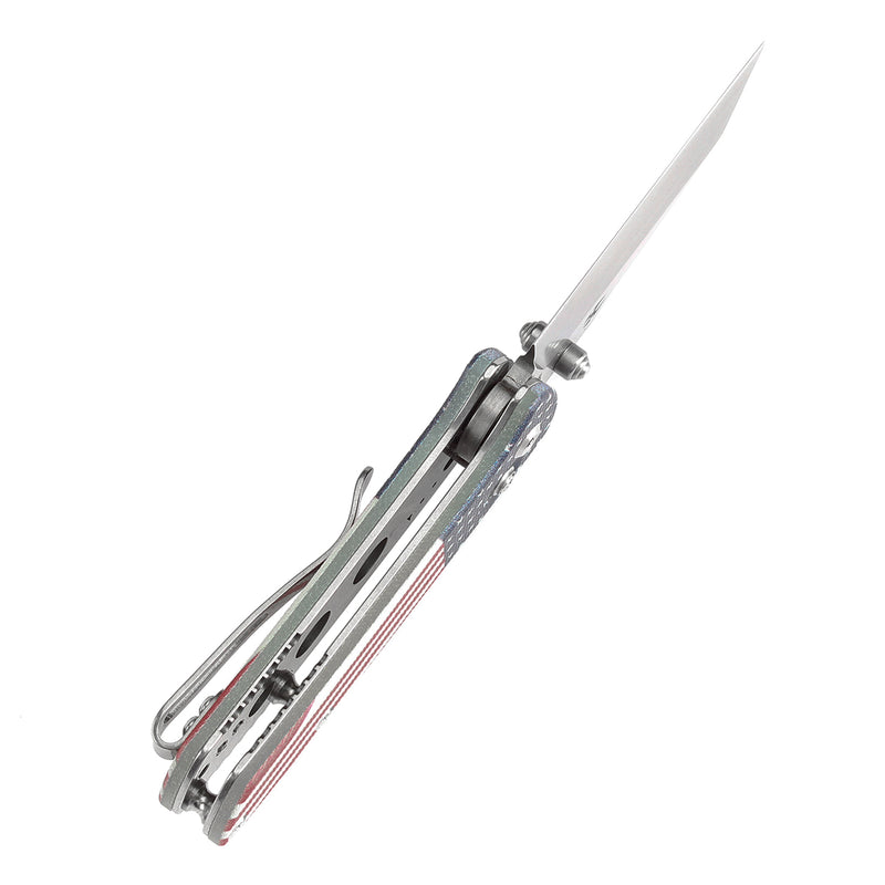 KANSEPT Little Main Street Cross Bar Lock Jade G10 with American Flag Handle (2.26'' Stonewashed 154CM Blade) Dirk Pinkerton Design T2015V6