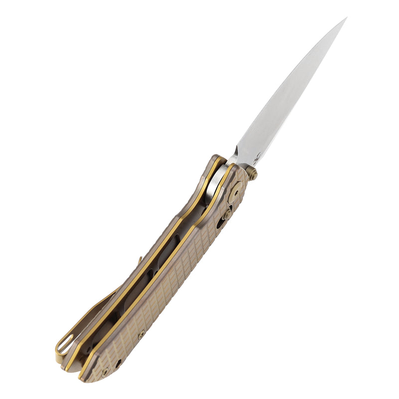 KANSEPT Fenrir Crossbar Lock Knife Bronze Anodized Titanium with Frag Pattern Handle (3.48'' CPM S35VN Blade) Greg Schob Design - K1034V7