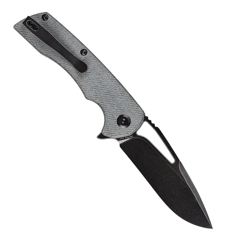 KANSEPT Kryo Thumb Hole/Flipper Knife Denim Micarta Handle (3.58"12C28N Blade) Kim Ning Design-T1001M1