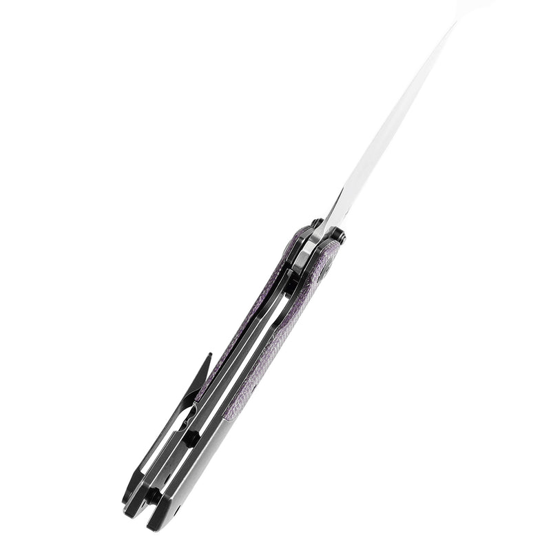 KANSEPT Fenrir Front Flipper/Thumb Stud Knife Blackwash Titanium and Purple Micarta Handle (3.48''CPM-S35VN Blade) Greg Schob Design -K1034Z1