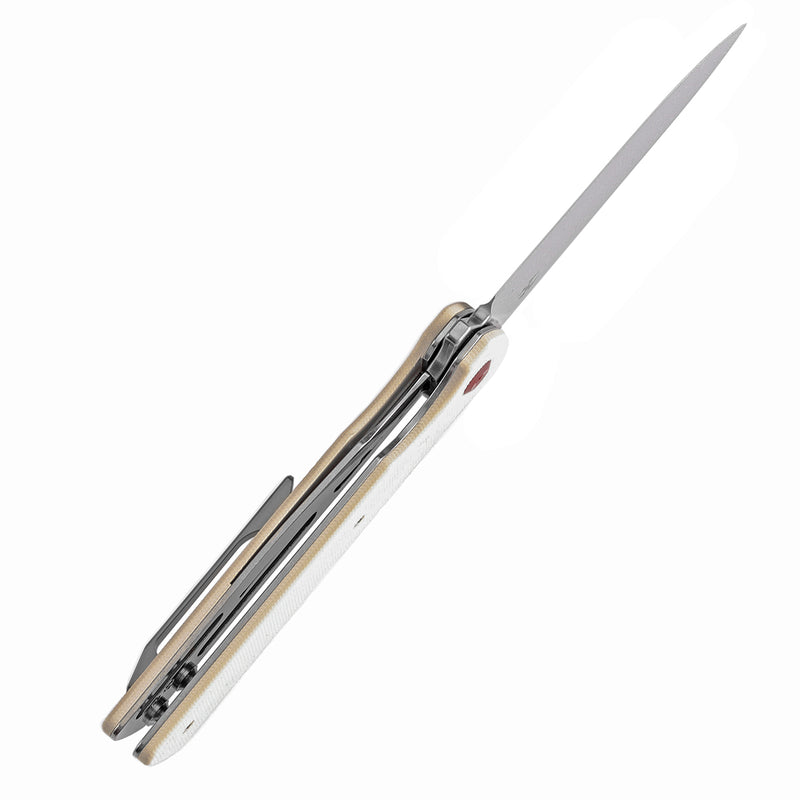 KANSEPT Anomaly Flipper Knife Ivory G10 Handle (3.14''Damascus Blade) Dirk Pinkerton-K2038A5