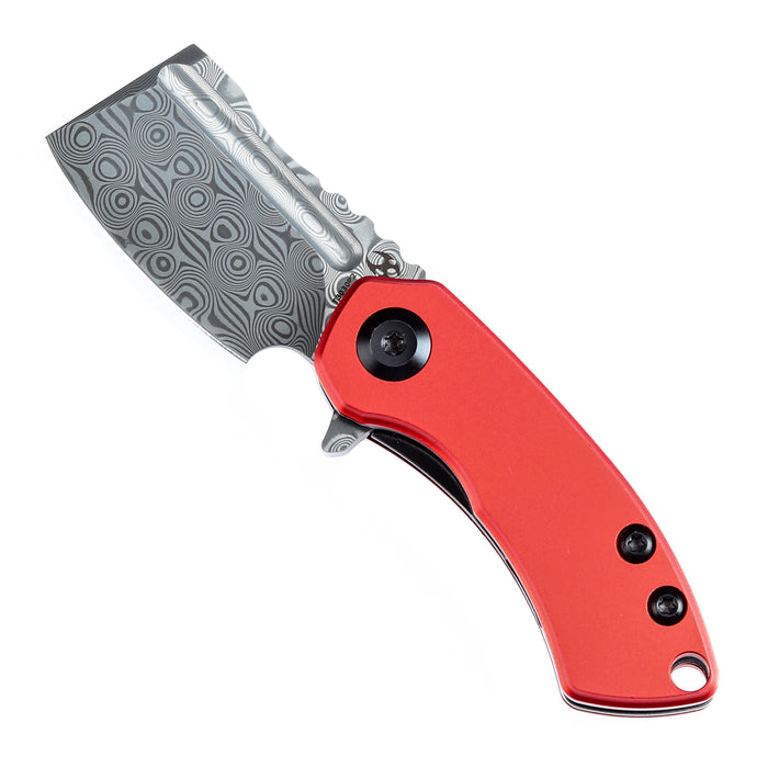 KANSEPT Mini Korvid  Flipper Knife Red Anodized Aluminum Handle (1.45'' Damascus Blade) Koch Tools Design-T3030P2