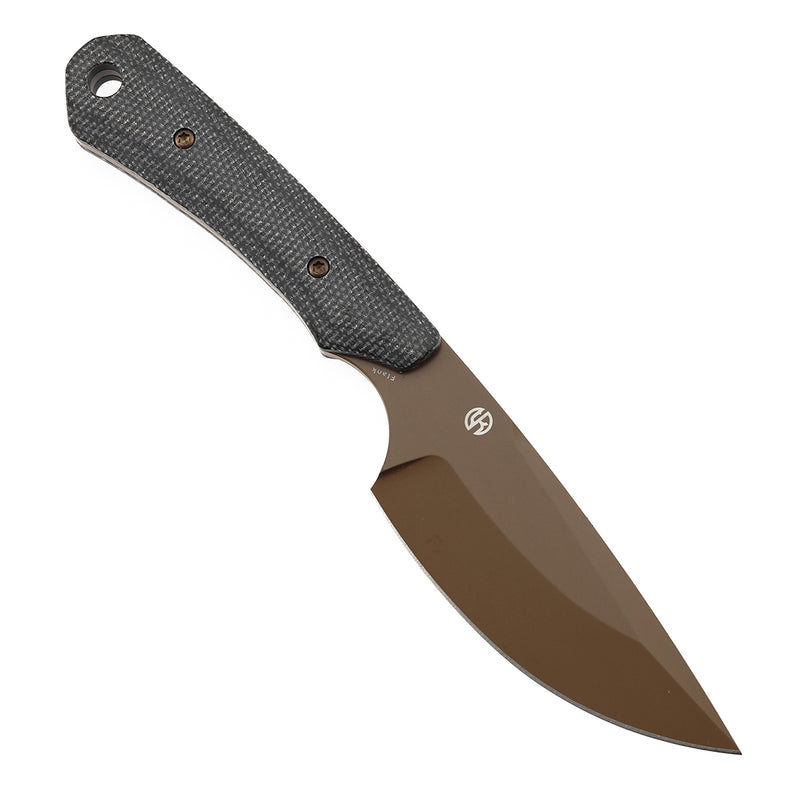KANSEPT Flank Fixed Blade Black Micarta Handle (3.69'' Rose Gold Coated  D2 Blade) TuffKnives Designed- G006A3