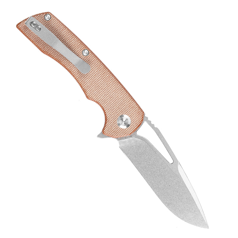 KANSEPT Kryo Thumb Hole/Flipper Knife Brown Micarta Handle (3.58"12C28N Blade) Kim Ning Design-T1001M4