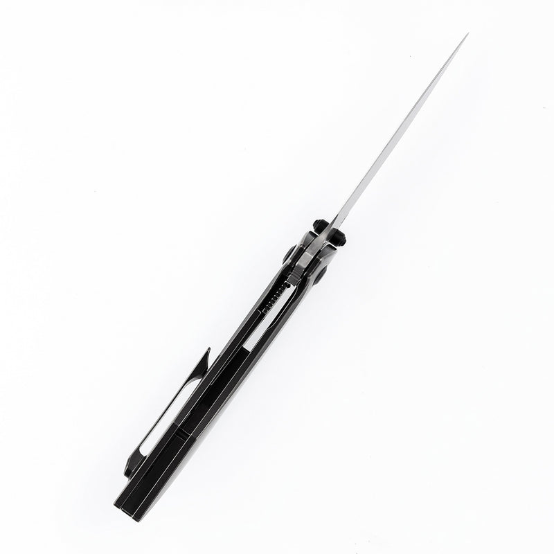 KANSEPT Baku Flipper/Thumb Hole Knife Stonewashed Titanium Handle (3.2'' Damascus Blade)Sparrow Knife Co Design -K1056A5