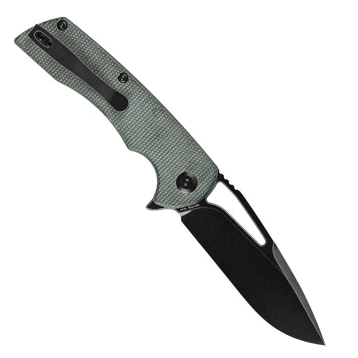 KANSEPT Kryo Thumb Hole/Flipper Knife Green Micarta Handle (3.58"12C28N Blade) Kim Ning Design-T1001M2