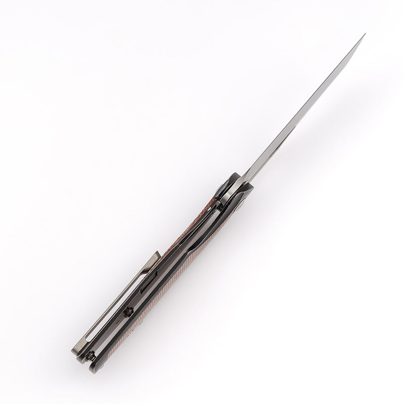 KANSEPT Tuckamore Thumb Hole Knife Stonewashed Titanium + Brown Micarta Handle (3.54" CPM 20CV Blade) -K1052A4