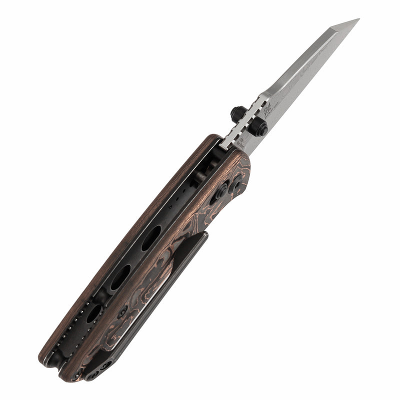 KANSEPT Little Main Street Cross Bar Lock Copper Carbon Fiber Handle (2.26'' Damascus Blade) Dirk Pinkerton Design-K2015V5
