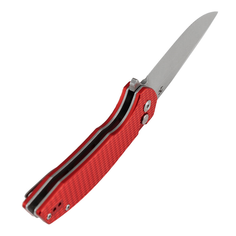 Kansept Accipiter | Button Lock | Red Anodized Aluminum with Diamond Texture | 3.53" 14C28N Blade | T1007F3