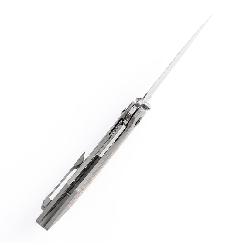 KANSEPT Baku Flipper/Thumb Hole Knife Titanium + Brown Micarta  Handle (3.2'' CPM-S35VN Blade) Sparrow Knife Co Design-K1056A2