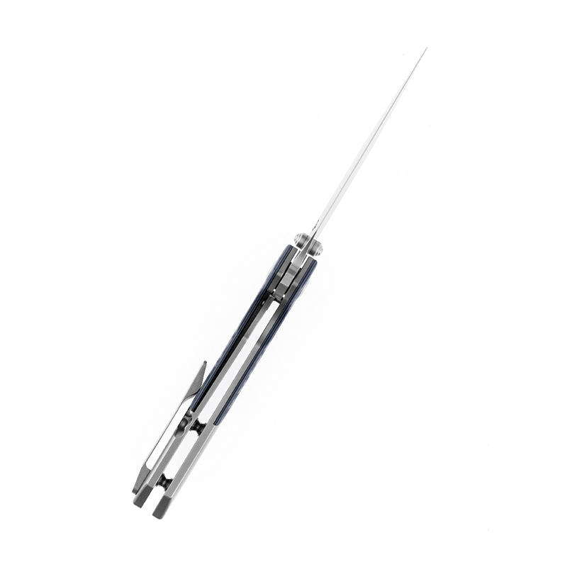 KANSEPT Fenrir Front Flipper/Thumb Stud Knife Black and Blue G10 + Titanium Handle (3.48'' CPM-S35VN Blade) Greg Schob Design-K1034A3