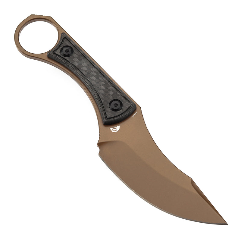 KANSEPT Niko Fixed Knife Twill Carbon Fiber Handle (3.54''Rose Gold Coated D2 Blade ) with Sheath Marco Knives Design -G004A9
