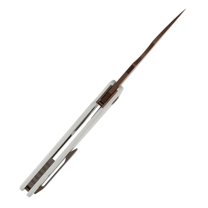 KANSEPT Egress Front Flipper White G10 Handle (3.47" Rose Gold Coated CPM S35VN Blade) Nitch Designs-K1033B3