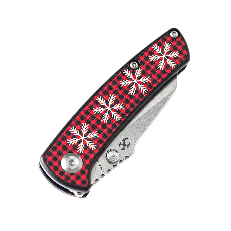 KANSEPT Little Main Street Thumb Studs Knife G10 with Snowflake Print Handle (2.26'' 154CM Blade) Dirk Pinkerton Design -T2015AC