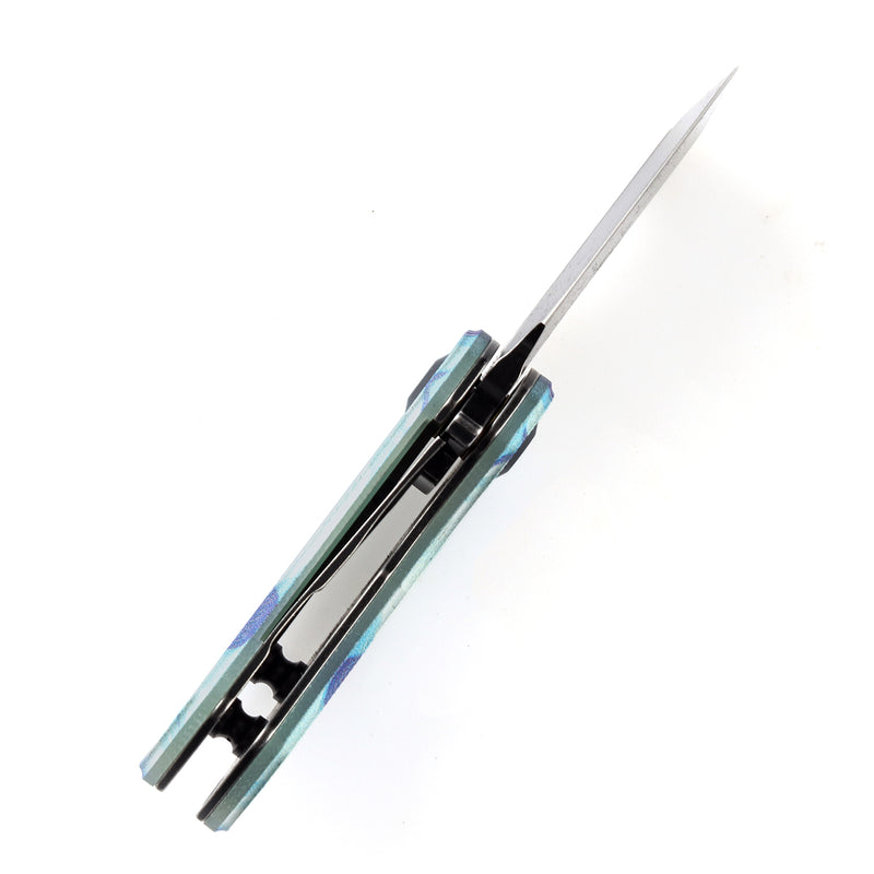 KANSEPT Mini Korvid  Flipper Knife Jade G10 with Icicle Camo Handle (1.45'' 154CM Blade) Koch Tools Design-T3030C2