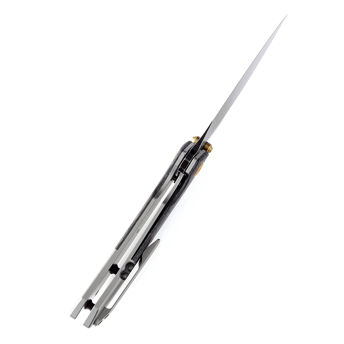 KANSEPT Fenrir --Left Handed Flipper Knife Shred Carbon Fiber+ Titanium  Handle (3.48'' CPM-S35VN Blade) Greg Schob Design -K1034L1