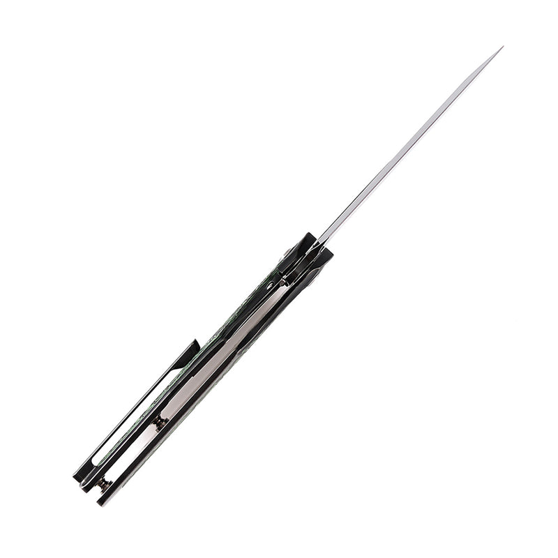 KANSEPT Tuckamore Thumb Hole Knife Stonewashed Titanium +Green Carbon Fiber Handle (3.54" CPM 20CV Blade) -K1052A3