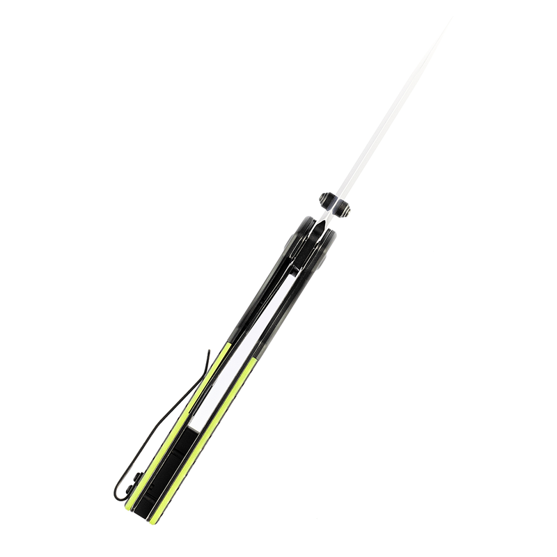 KANSEPT Warrior T1005S2 Black TiCn Coated and Stonewashed Drop Point D2 Blade Black Anodized Aluminum Bolster + Black and Green G10 Handle with Kim Ning Design