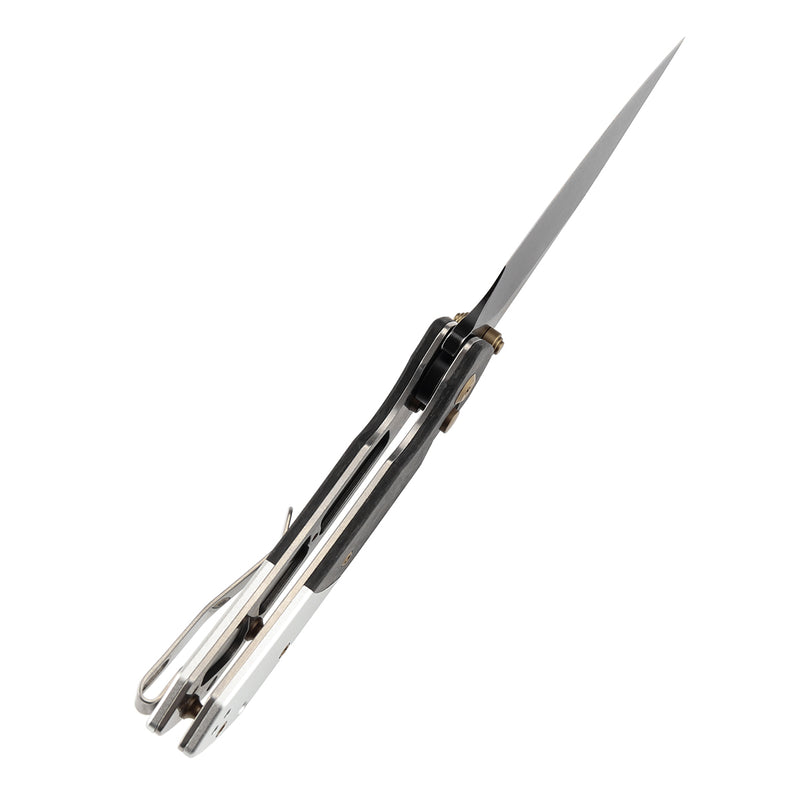 KANSEPT Fenrir Button Lock Shred Carbon Fiber with Stonewashed Aluminum Handle (3.45'' Blackwash 154CM Blade) Sparrow Knife Designed- T1034B1