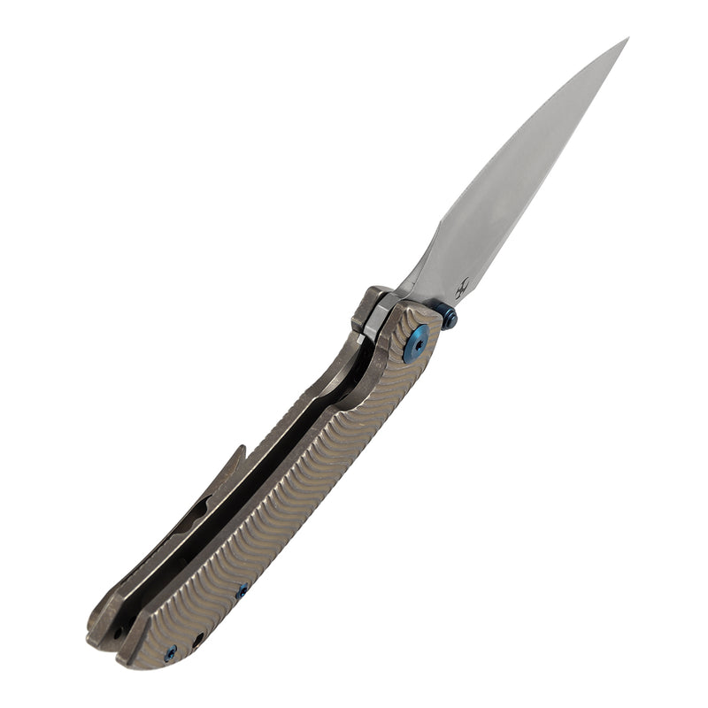 【Preorder】Ship by Dec.20th-KANSEPT Fenrir Frame Lock Bronze Anodized Titanium with Micro Milled Water Ripple Texture Handle (3.48'' CPM S35VN Blade) Sparrow Knife Designed- K1034C2