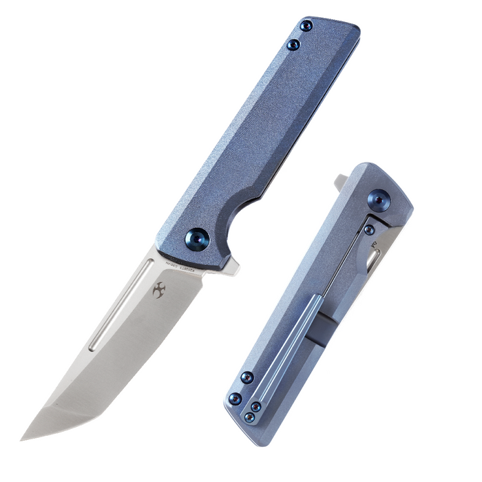 KANSEPT Anomaly Flipper Knife Blue Orange Peel Finish Titanium Handle (3.14''CPM-S35VN Blade) Dirk Pinkerton-K2038T3