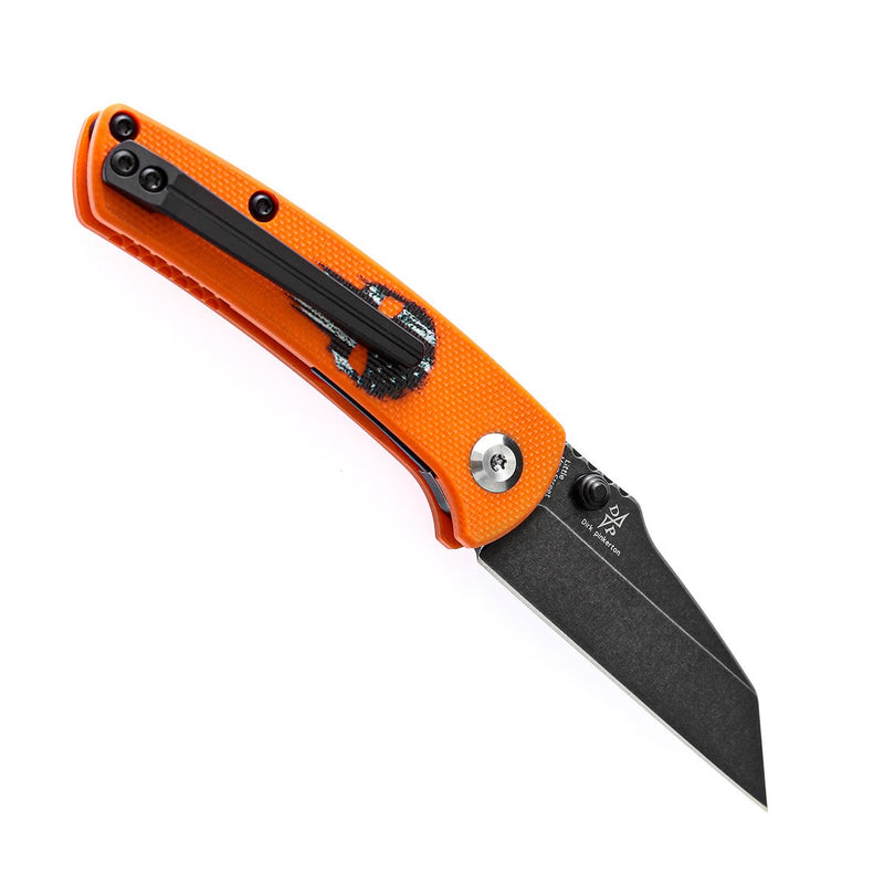 KANSEPT Little Main Street Thumb Studs Knife Orange G10 with Skull Print Handle (2.26'' 154CM Blade) Dirk Pinkerton Design -T2015AW