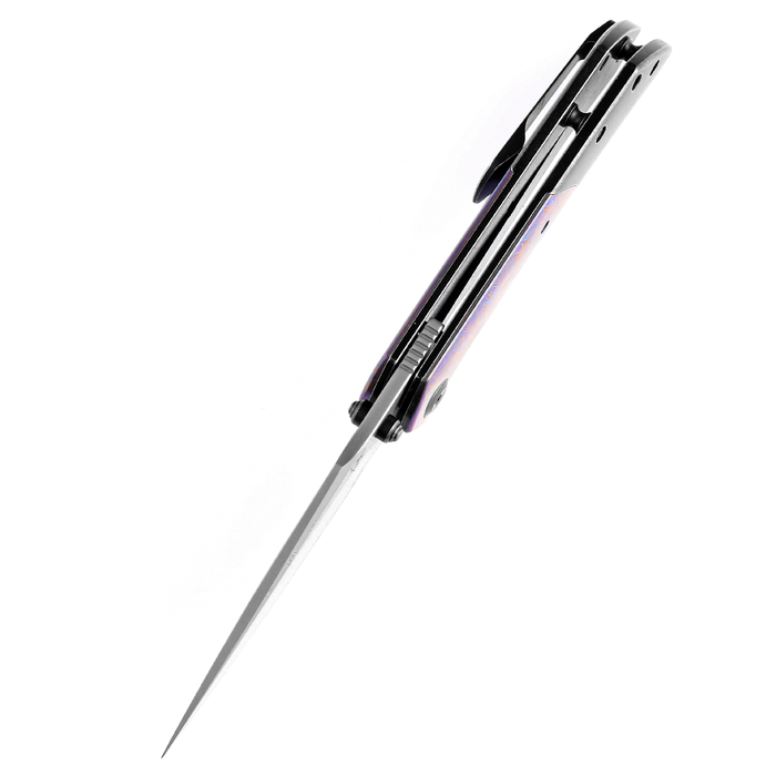 KANSEPT Fenrir Flipper/Thumb Hole Knife Titanium + Timascus Handle (3.48'' Damascus Blade) Greg Schob Design-K1034A8