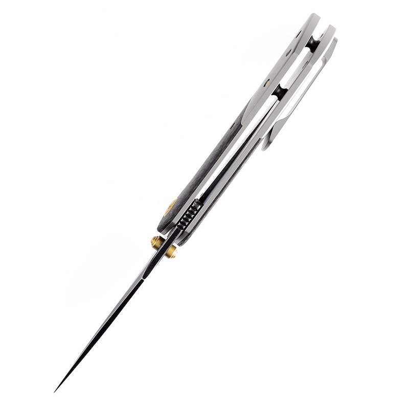 KANSEPT Fenrir --Left Handed Flipper Knife Shred Carbon Fiber+ Titanium  Handle (3.48'' CPM-S35VN Blade) Greg Schob Design -K1034L1