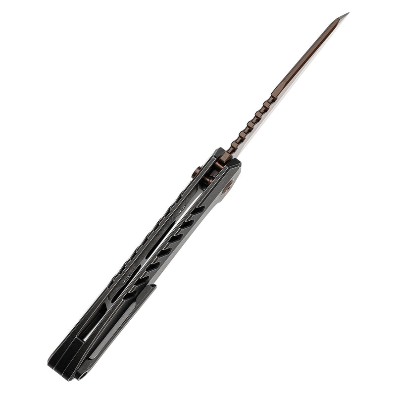 KANSEPT Kosame Button Lock Blackwash Titanium with Black G10 (3.37" Rose Gold Coated 154CM Blade) with EI Spade Design-T1093F7