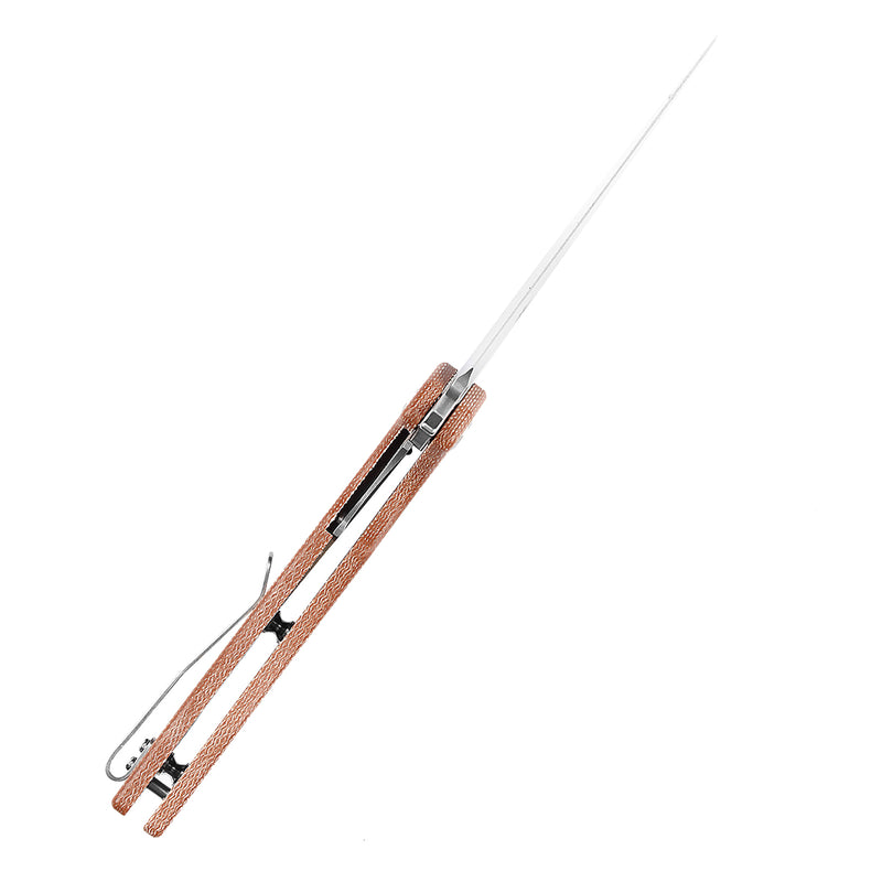 KANSEPT Kryo Thumb Hole/Flipper Knife Brown Micarta Handle (3.58"12C28N Blade) Kim Ning Design-T1001M4