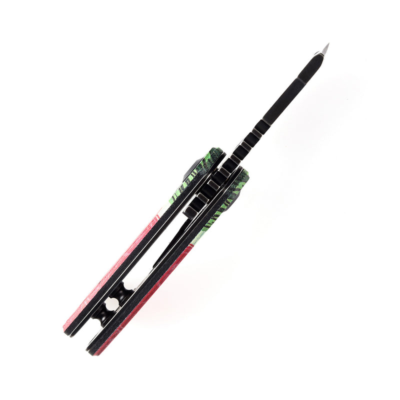 KANSEPT Mini Korvid  Flipper Knife Jade G10 with Watermelon Print Handle (1.45'' 154CM Blade) Koch Tools Design-T3030C1